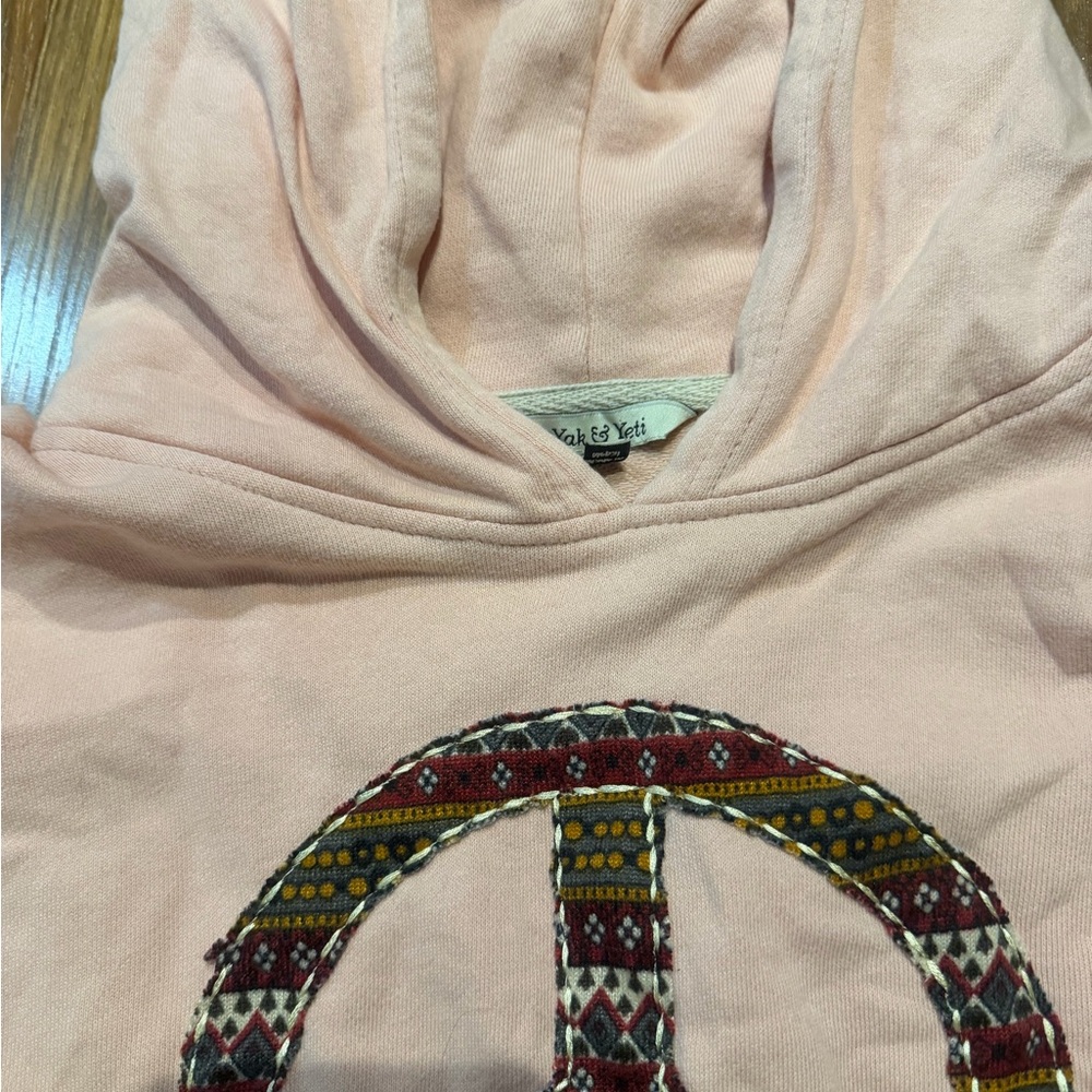 Women’s Yak and Yeti Pink Hoodie with Embroidered Peace Sign